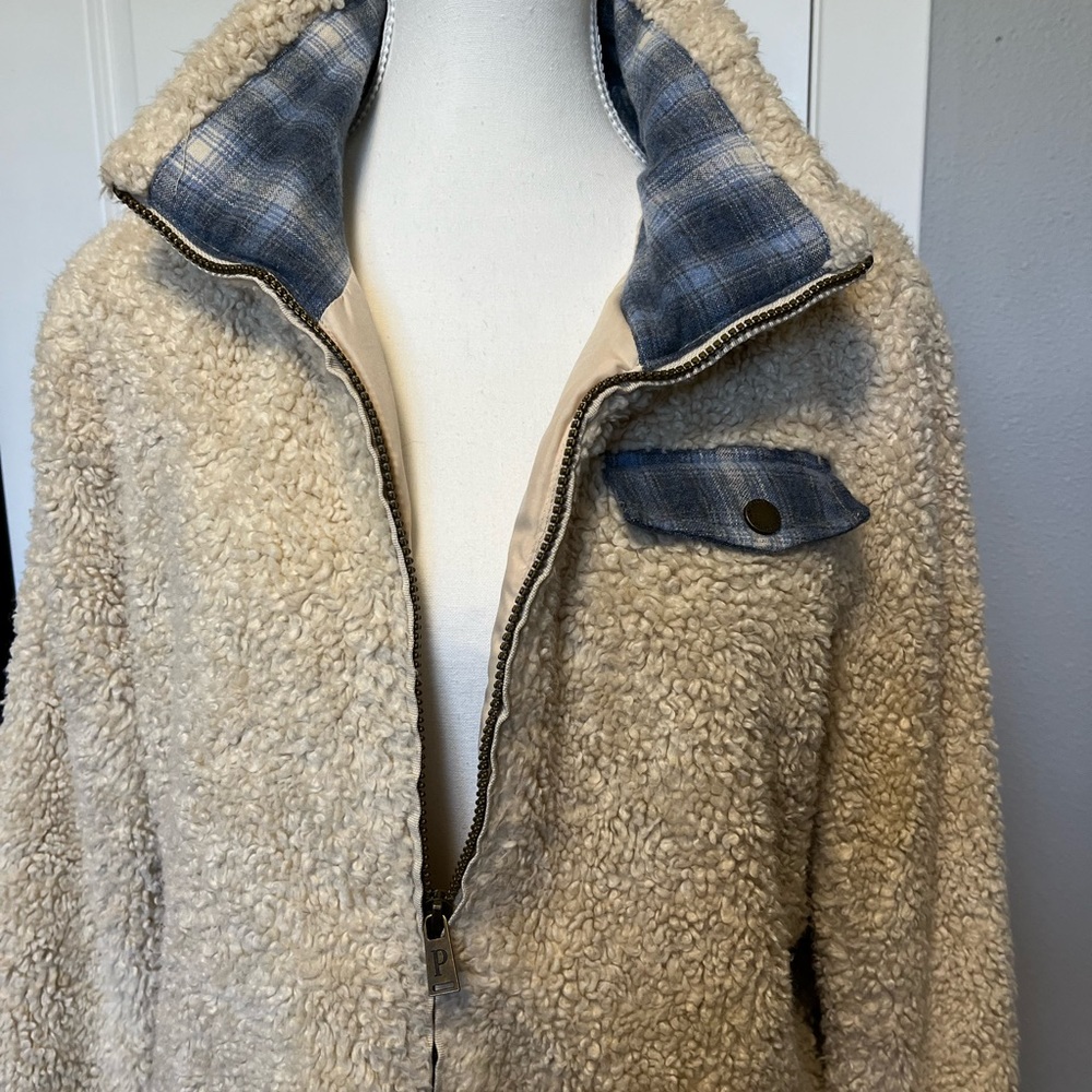 Pendleton Jacket Cream Sherpa Flannel Trim L - Picture 7 of 11